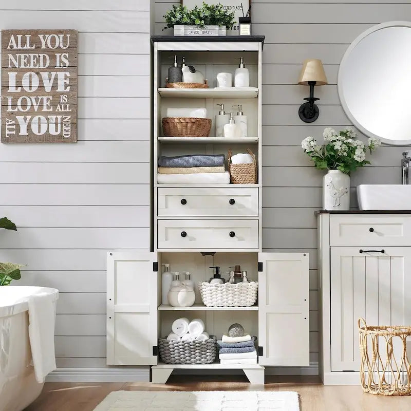 72 Tall Bathroom Storage Cabinet, Farmhouse Storage Cabinet - N/A