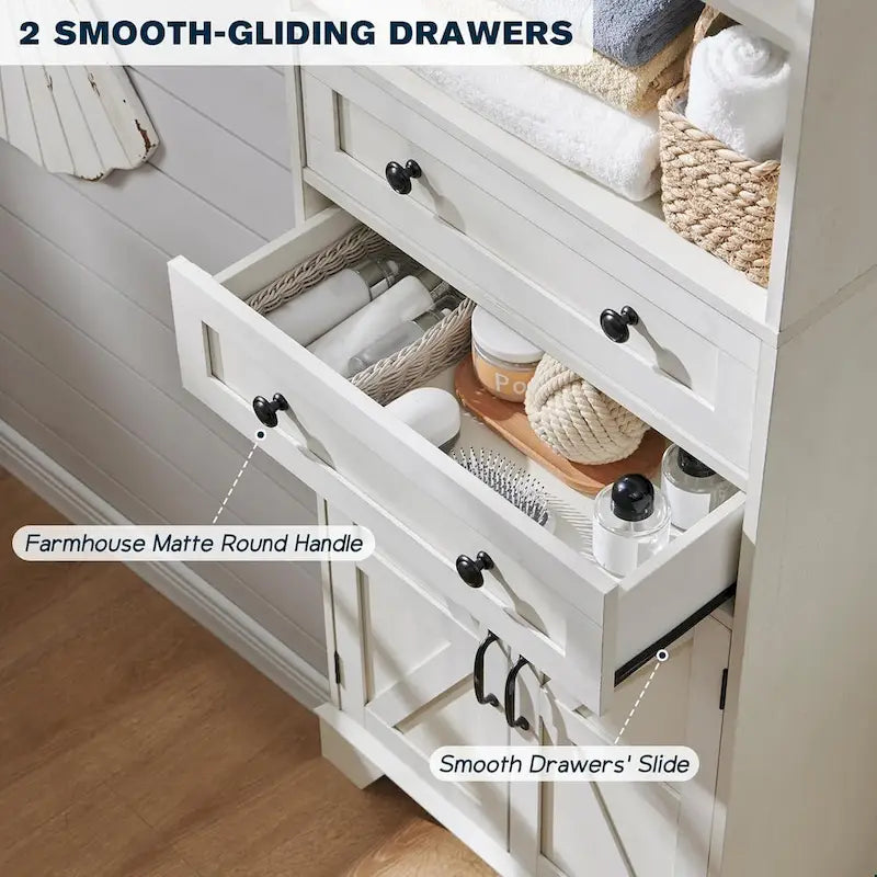 72 Inch Farmhouse Bathroom Storage Cabinet Barn Door 2 Drawers 3 Shelves Rustic Brown White