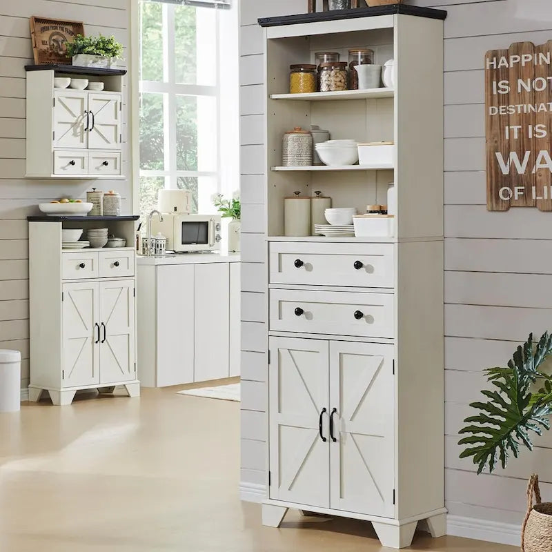 72 Inch Farmhouse Bathroom Storage Cabinet Barn Door 2 Drawers 3 Shelves Rustic Brown White