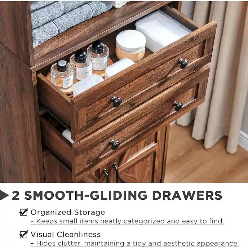 72 Inch Farmhouse Bathroom Storage Cabinet Barn Door 2 Drawers 3 Shelves Rustic Brown White