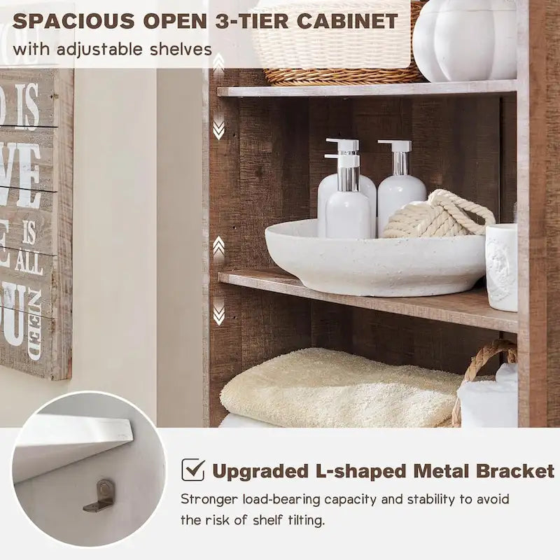 72 Inch Farmhouse Bathroom Storage Cabinet Barn Door 2 Drawers 3 Shelves Rustic Brown White