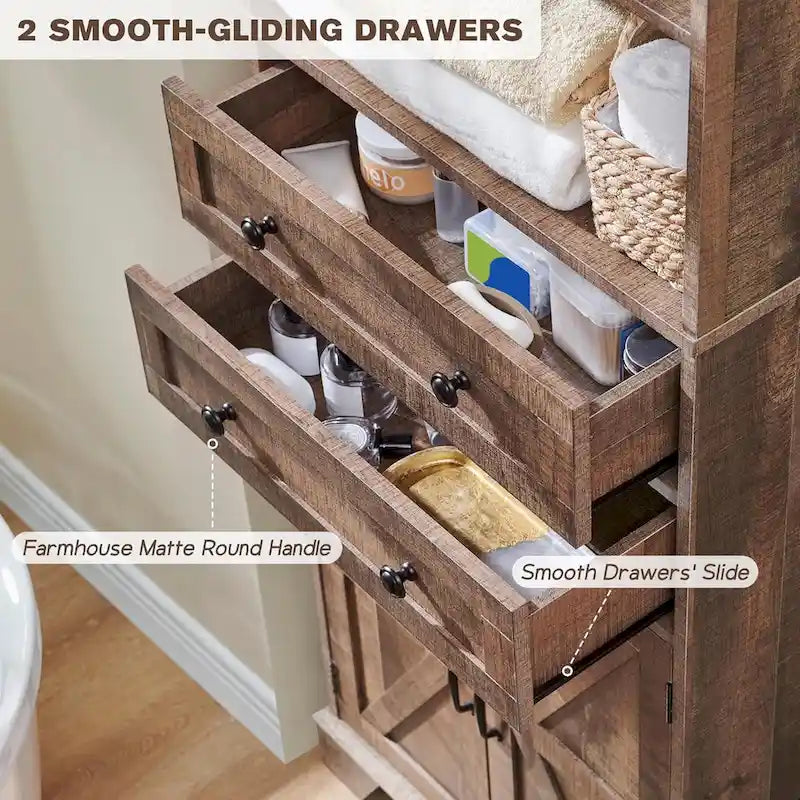 72 Inch Farmhouse Bathroom Storage Cabinet Barn Door 2 Drawers 3 Shelves Rustic Brown White