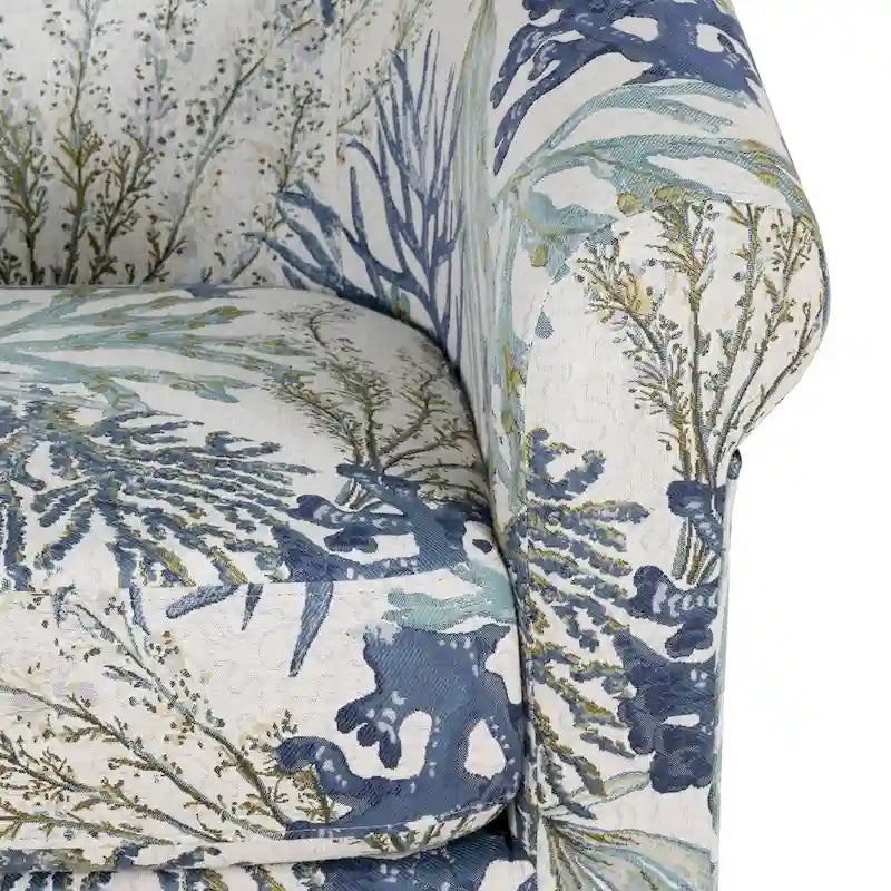 Coastal Swivel Accent Chair Barrel Back Coral Seashell Print Ocean Blue Green Navy