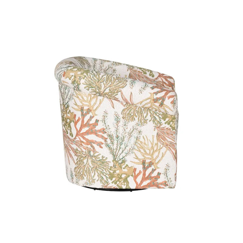 Coastal Swivel Accent Chair Barrel Back Coral Seashell Print Ocean Blue Green Navy