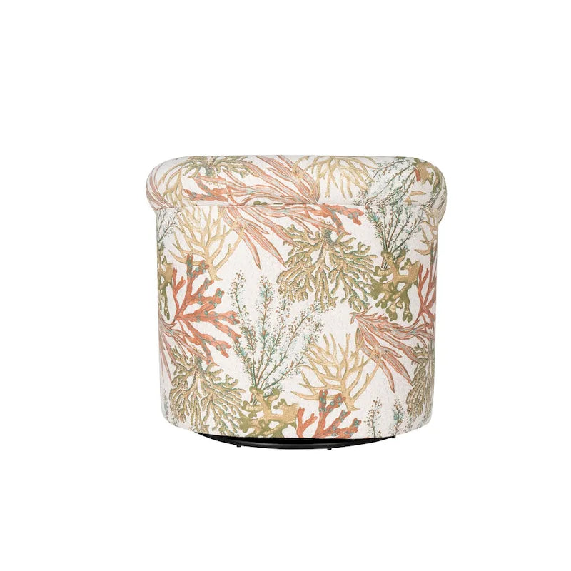 Coastal Swivel Accent Chair Barrel Back Coral Seashell Print Ocean Blue Green Navy