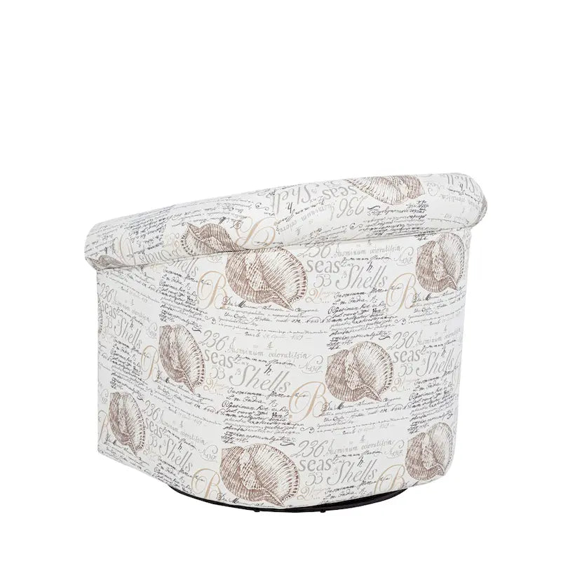 Coastal Swivel Accent Chair Barrel Back Coral Seashell Print Ocean Blue Green Navy