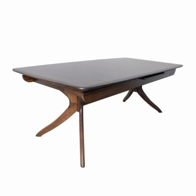 Extendable Rubberwood Dining Table Curved Legs Drop Leaf Mid-Century Walnut Brown