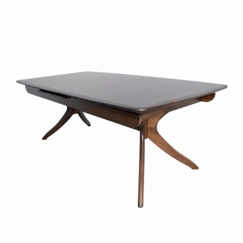 Extendable Rubberwood Dining Table Curved Legs Drop Leaf Mid-Century Walnut Brown