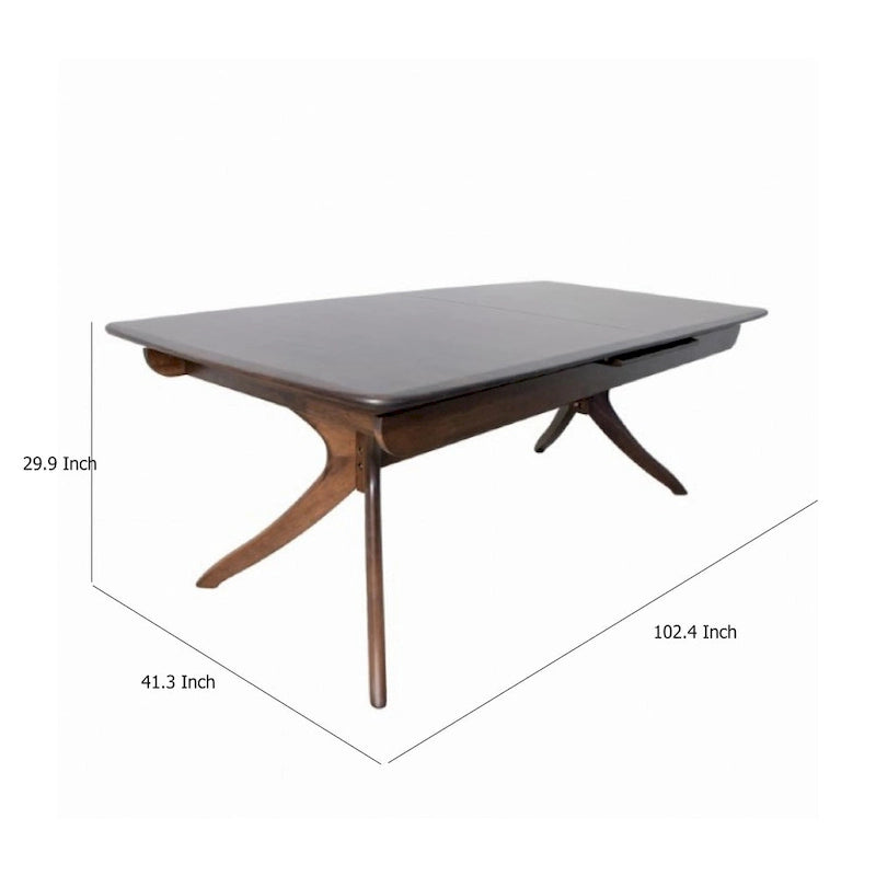 Extendable Rubberwood Dining Table Curved Legs Drop Leaf Mid-Century Walnut Brown