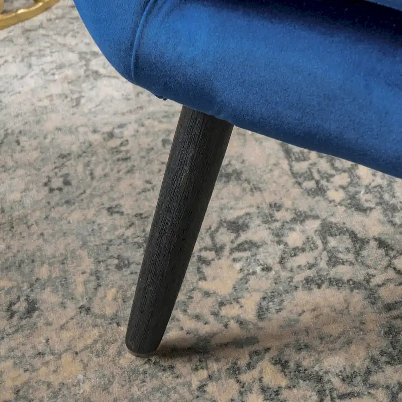 Mid-Century Modern Button Tufted Velvet Wingback Accent Chair Navy Blue Black Legs