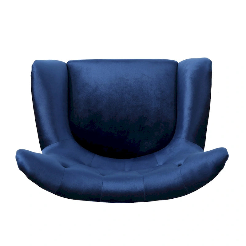Mid-Century Modern Button Tufted Velvet Wingback Accent Chair Navy Blue Black Legs