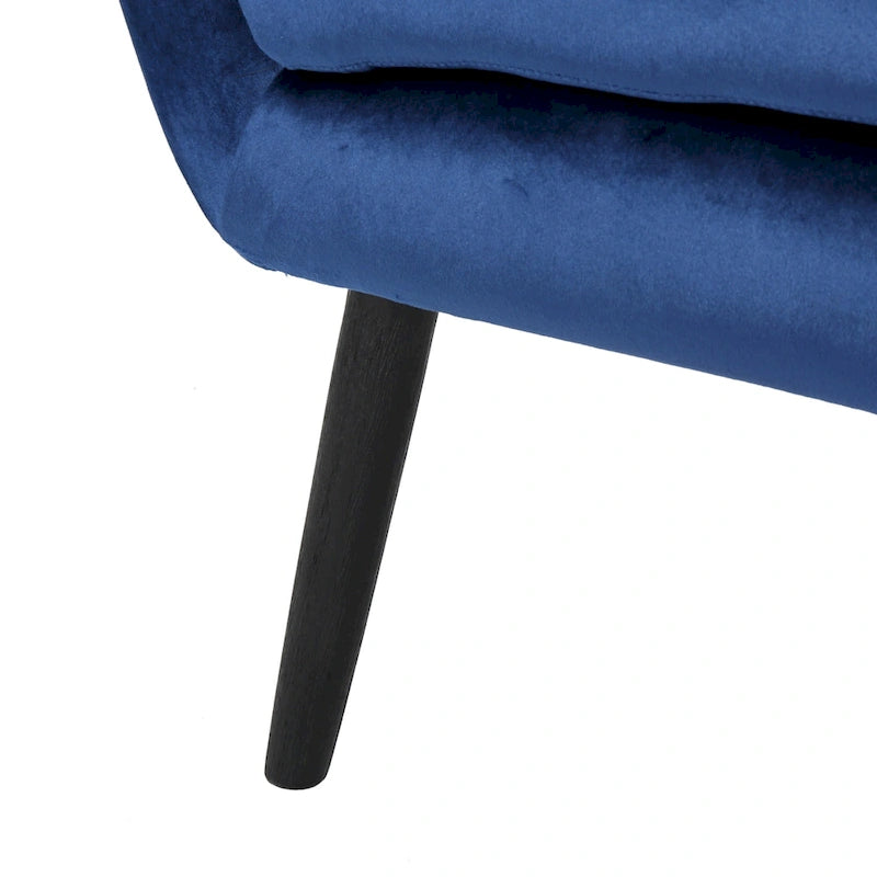 Mid-Century Modern Button Tufted Velvet Wingback Accent Chair Navy Blue Black Legs