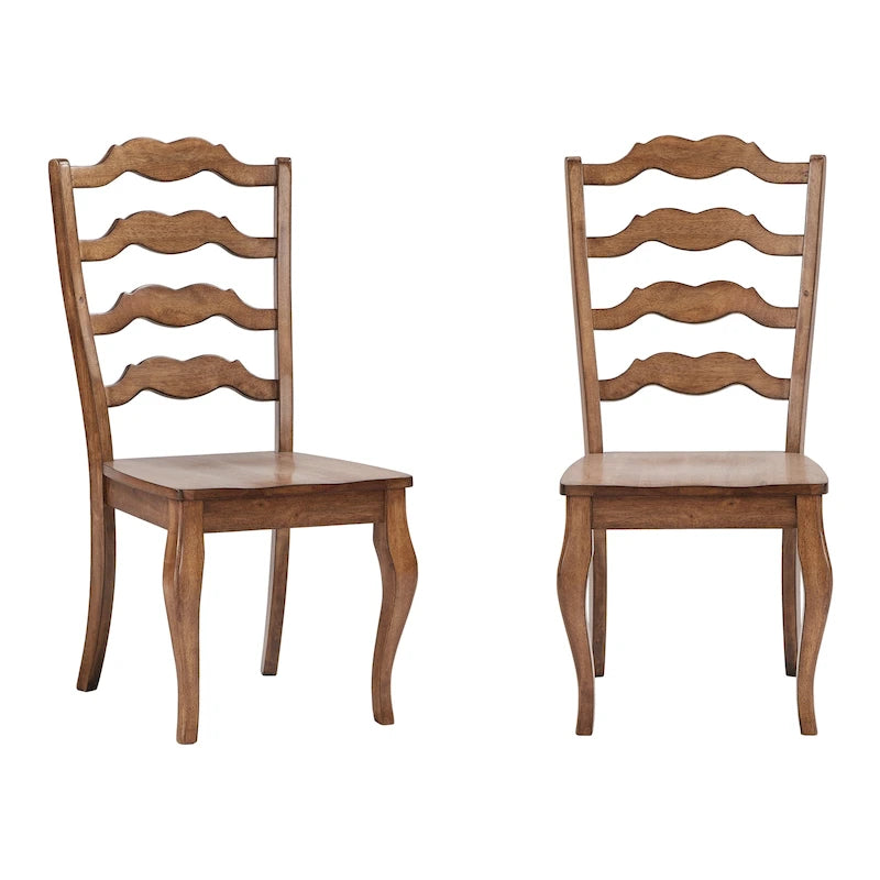 French Ladder Back Wood Dining Chair Wave Slat Curved Legs Set of 2 Oak Antique Black White