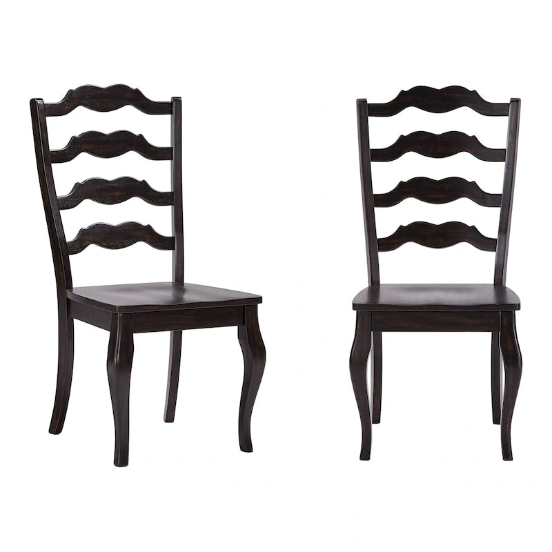 French Ladder Back Wood Dining Chair Wave Slat Curved Legs Set of 2 Oak Antique Black White