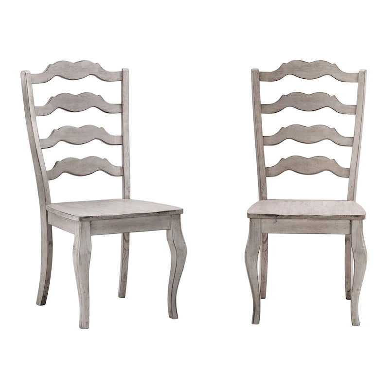 French Ladder Back Wood Dining Chair Wave Slat Curved Legs Set of 2 Oak Antique Black White