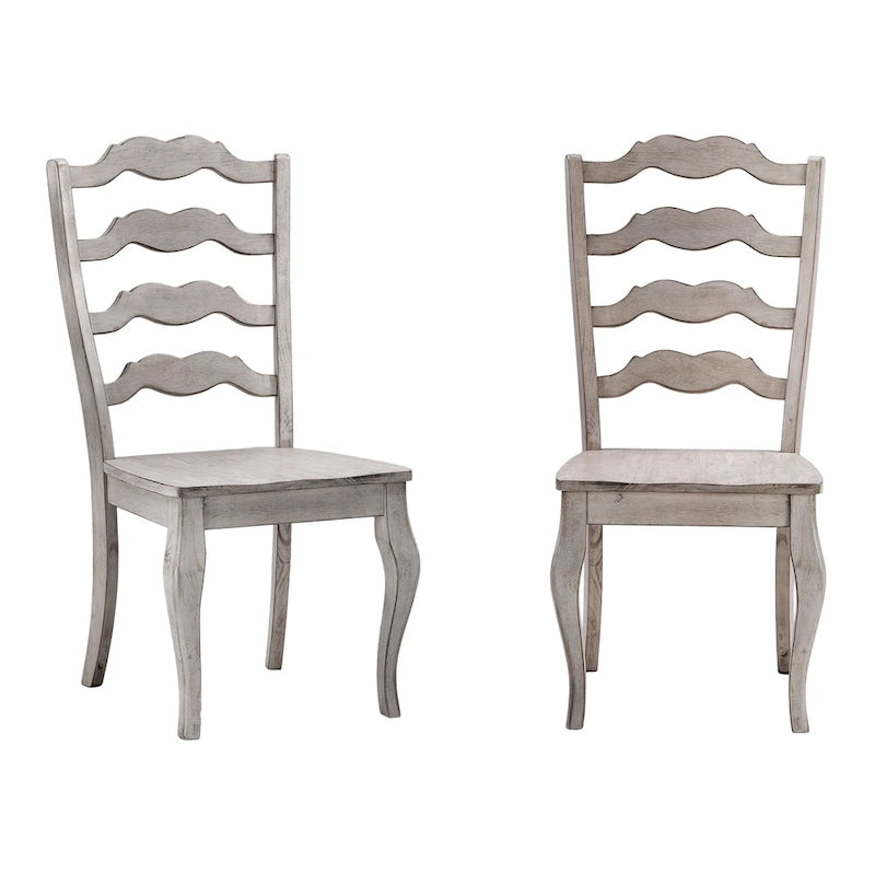 French Ladder Back Wood Dining Chair Wave Slat Curved Legs Set of 2 Oak Antique Black White
