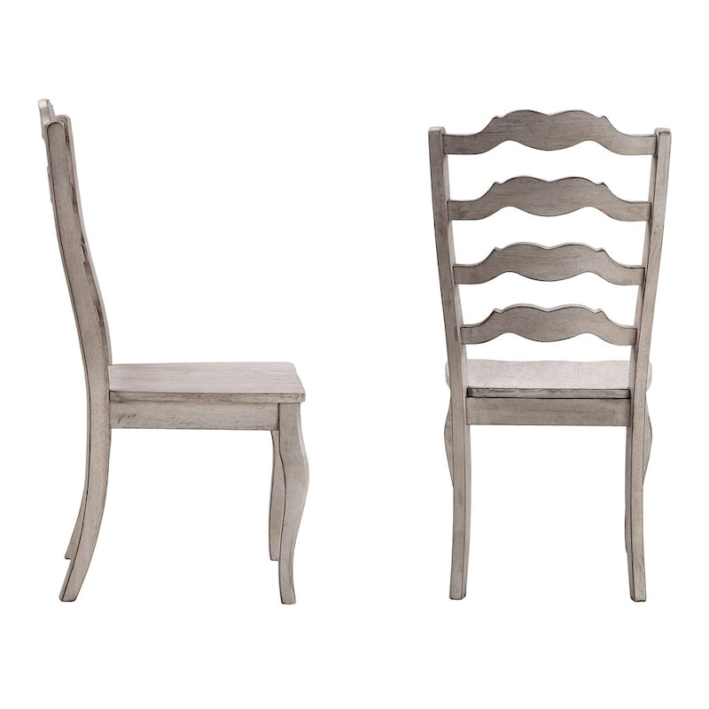 French Ladder Back Wood Dining Chair Wave Slat Curved Legs Set of 2 Oak Antique Black White