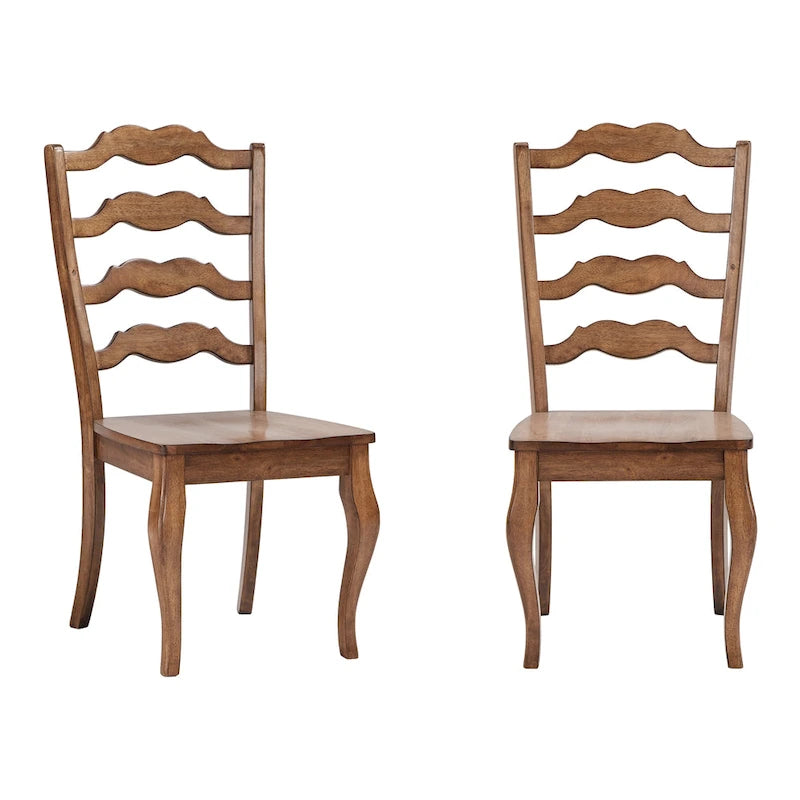 French Ladder Back Wood Dining Chair Wave Slat Curved Legs Set of 2 Oak Antique Black White