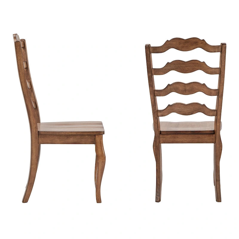 French Ladder Back Wood Dining Chair Wave Slat Curved Legs Set of 2 Oak Antique Black White