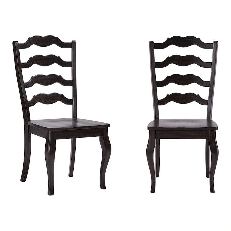 French Ladder Back Wood Dining Chair Wave Slat Curved Legs Set of 2 Oak Antique Black White