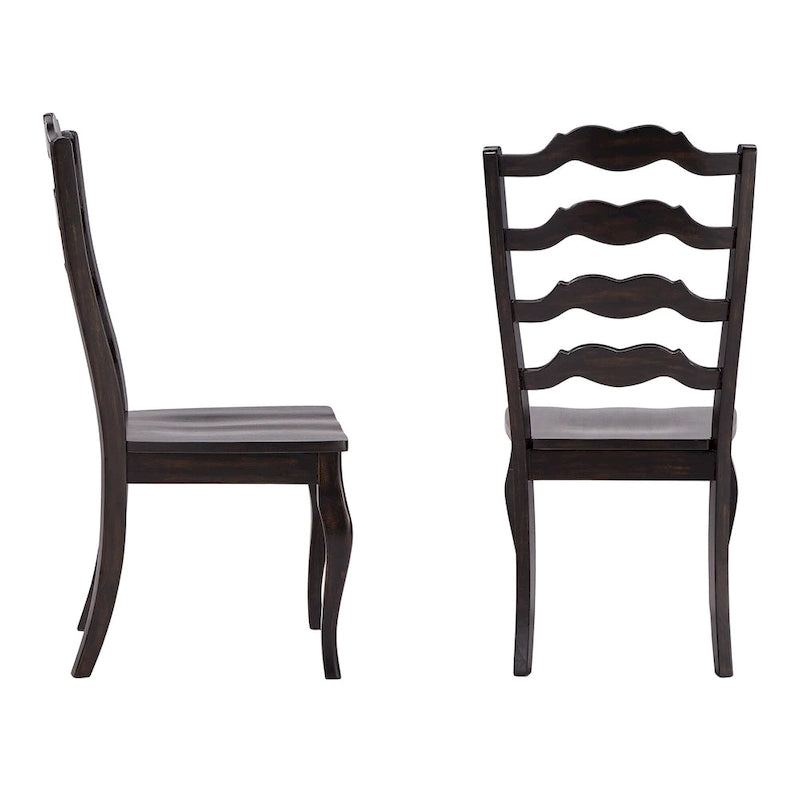 French Ladder Back Wood Dining Chair Wave Slat Curved Legs Set of 2 Oak Antique Black White