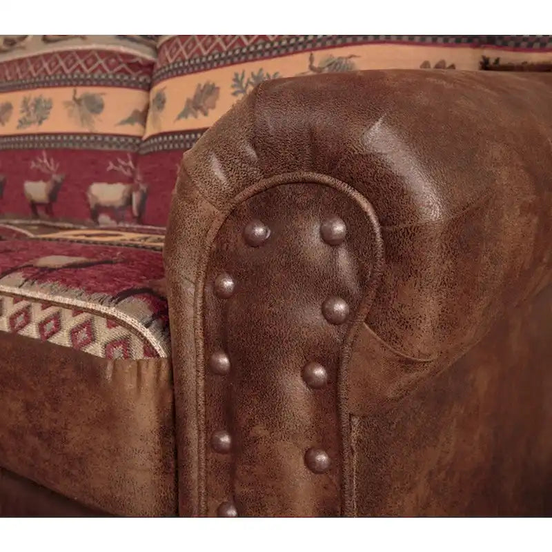 Rustic 3-Seater Microfiber Sofa Nailhead Accents Foam Cushion Brown Multi-Pattern