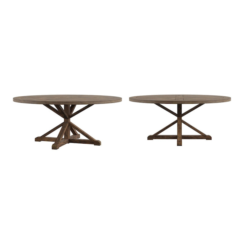 Rustic Round Pine Wood Dining Table X Base Distressed Farmhouse 48 54 60 72 Inch