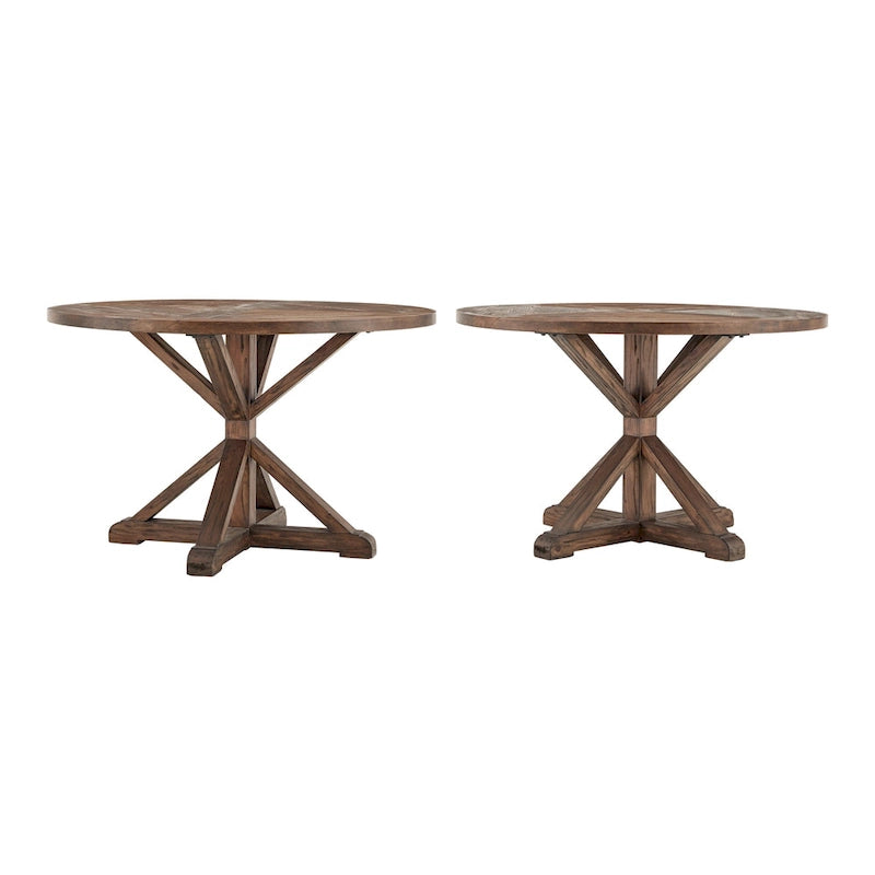 Rustic Round Pine Wood Dining Table X Base Distressed Farmhouse 48 54 60 72 Inch