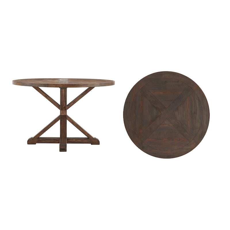 Rustic Round Pine Wood Dining Table X Base Distressed Farmhouse 48 54 60 72 Inch
