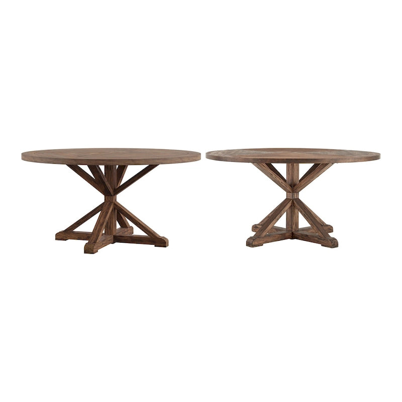 Rustic Round Pine Wood Dining Table X Base Distressed Farmhouse 48 54 60 72 Inch