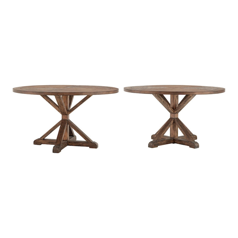 Rustic Round Pine Wood Dining Table X Base Distressed Farmhouse 48 54 60 72 Inch