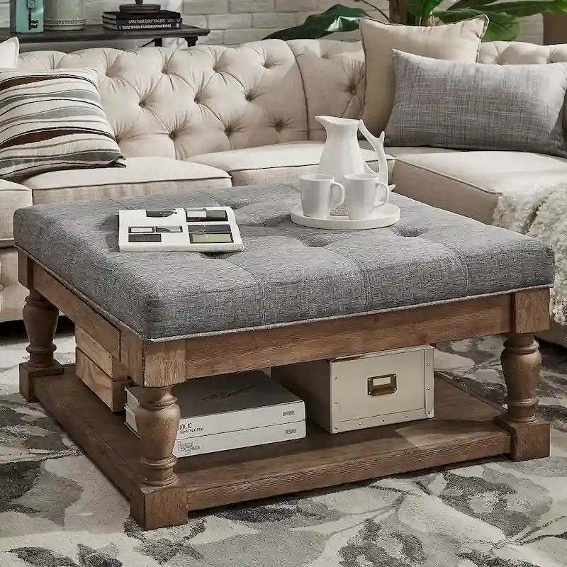 Lennon Baluster Storage Tufted Ottoman Table by iNSPIRE Q Artisan