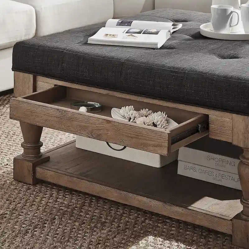 Lennon Baluster Storage Tufted Ottoman Table by iNSPIRE Q Artisan