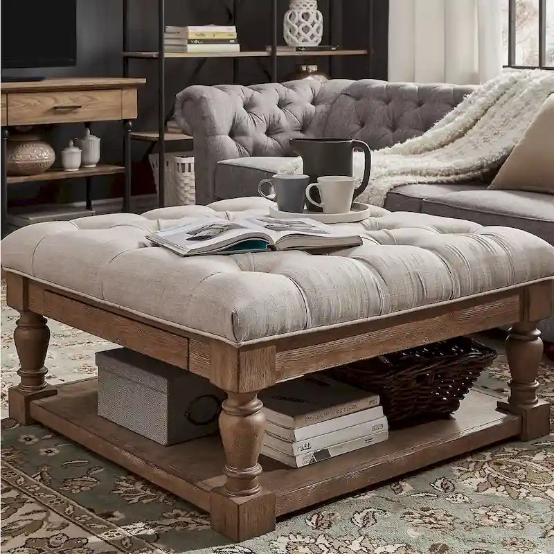 Lennon Baluster Storage Tufted Ottoman Table by iNSPIRE Q Artisan