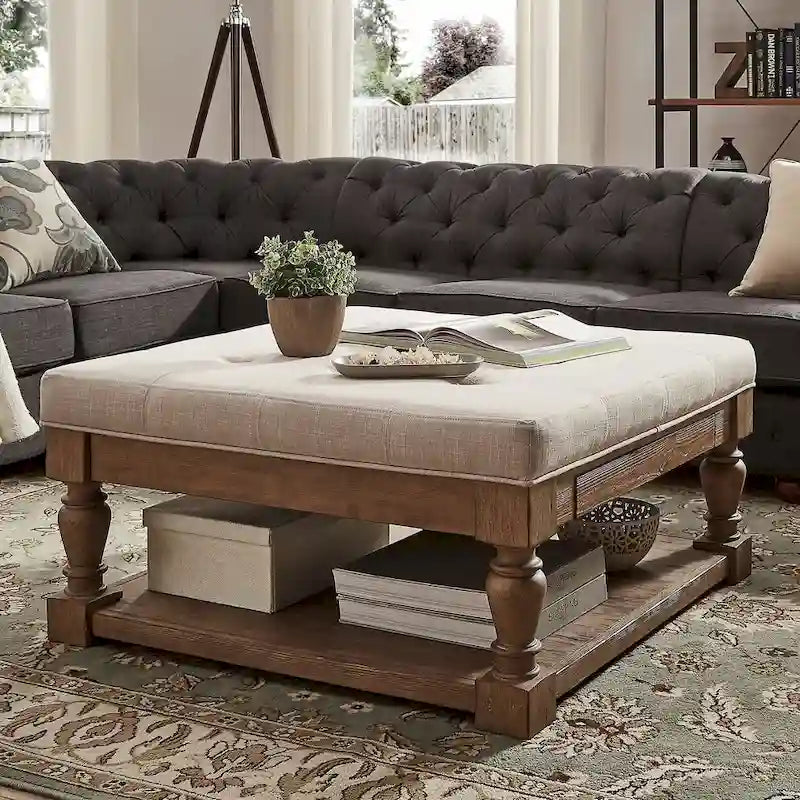 Lennon Baluster Storage Tufted Ottoman Table by iNSPIRE Q Artisan