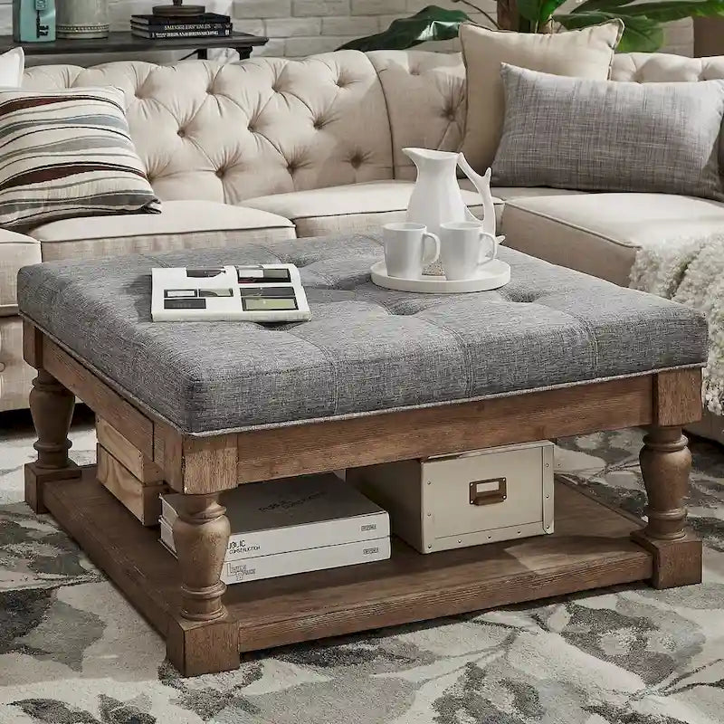 Lennon Baluster Storage Tufted Ottoman Table by iNSPIRE Q Artisan