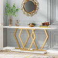 70.9 Inch Console Table Faux Marble Top Geometric Gold Metal Frame White Black Grey Brown