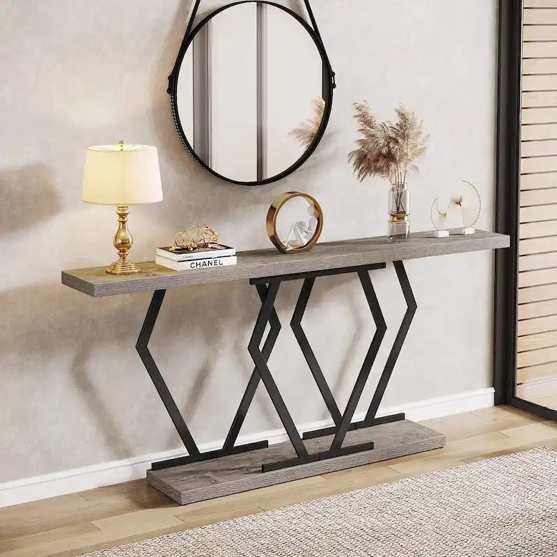 70.9 Inch Console Table Faux Marble Top Geometric Gold Metal Frame White Black Grey Brown