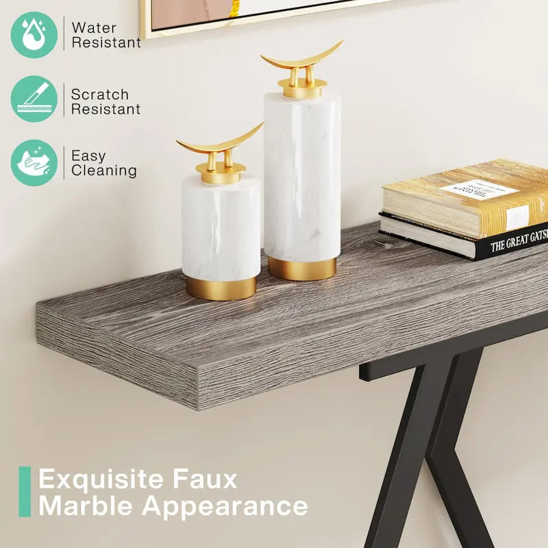 70.9 Inch Console Table Faux Marble Top Geometric Gold Metal Frame White Black Grey Brown