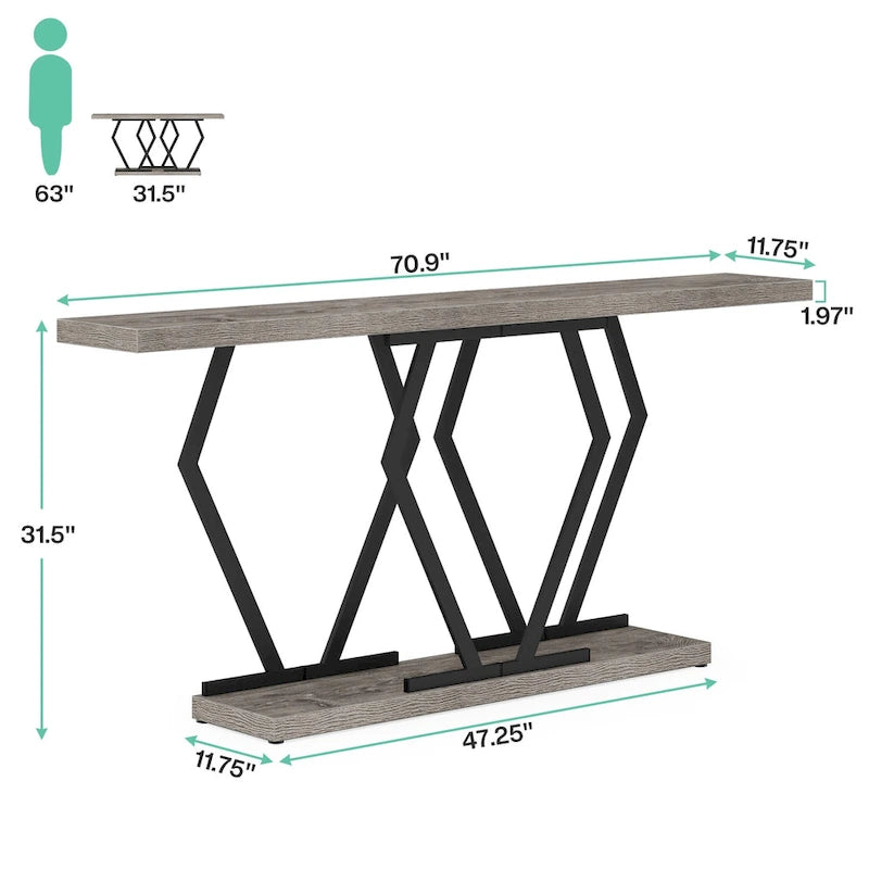 70.9 Inch Console Table Faux Marble Top Geometric Gold Metal Frame White Black Grey Brown