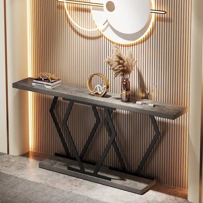 70.9 Inch Console Table Faux Marble Top Geometric Gold Metal Frame White Black Grey Brown