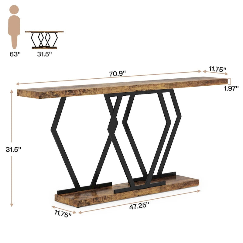 70.9 Inch Console Table Faux Marble Top Geometric Gold Metal Frame White Black Grey Brown