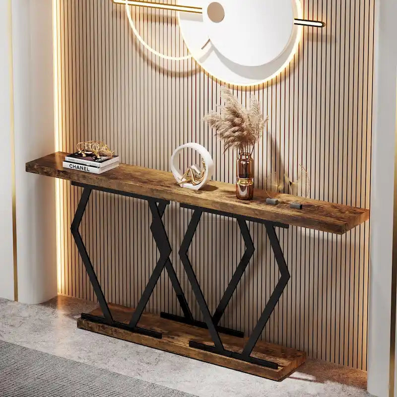 70.9 Inch Console Table Faux Marble Top Geometric Gold Metal Frame White Black Grey Brown