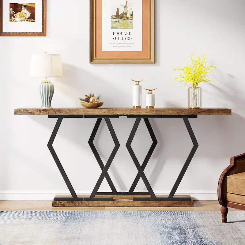 70.9 Inch Console Table Faux Marble Top Geometric Gold Metal Frame White Black Grey Brown