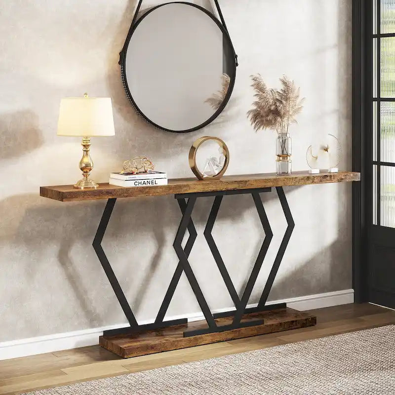 70.9 Inch Console Table Faux Marble Top Geometric Gold Metal Frame White Black Grey Brown
