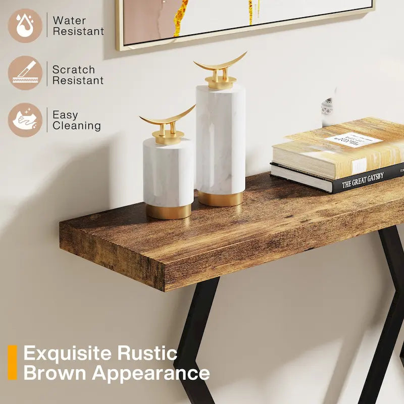 70.9 Inch Console Table Faux Marble Top Geometric Gold Metal Frame White Black Grey Brown