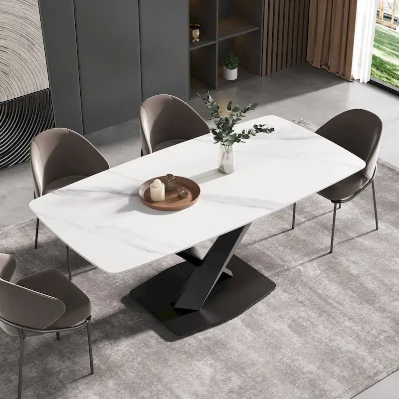 71 Modern Dining Table with Slate Stone Top and Metal Legs, Marble Dining Table