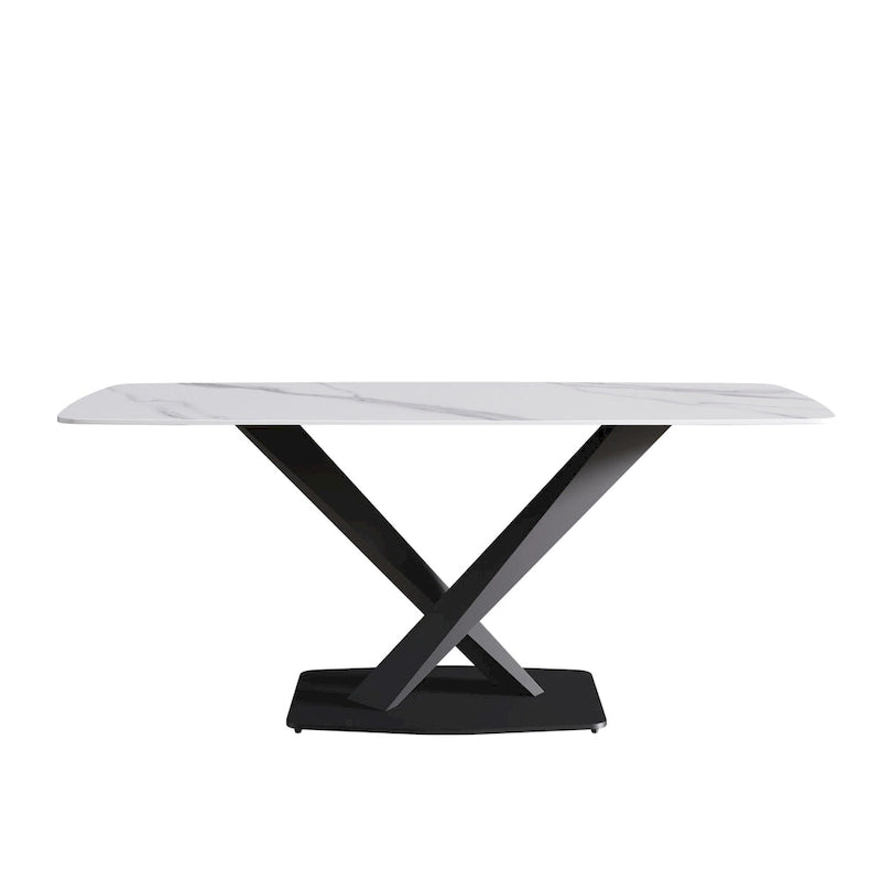 71 Inch Modern Dining Table Sintered Stone Top X-Base Carbon Steel Black Grey White Gold