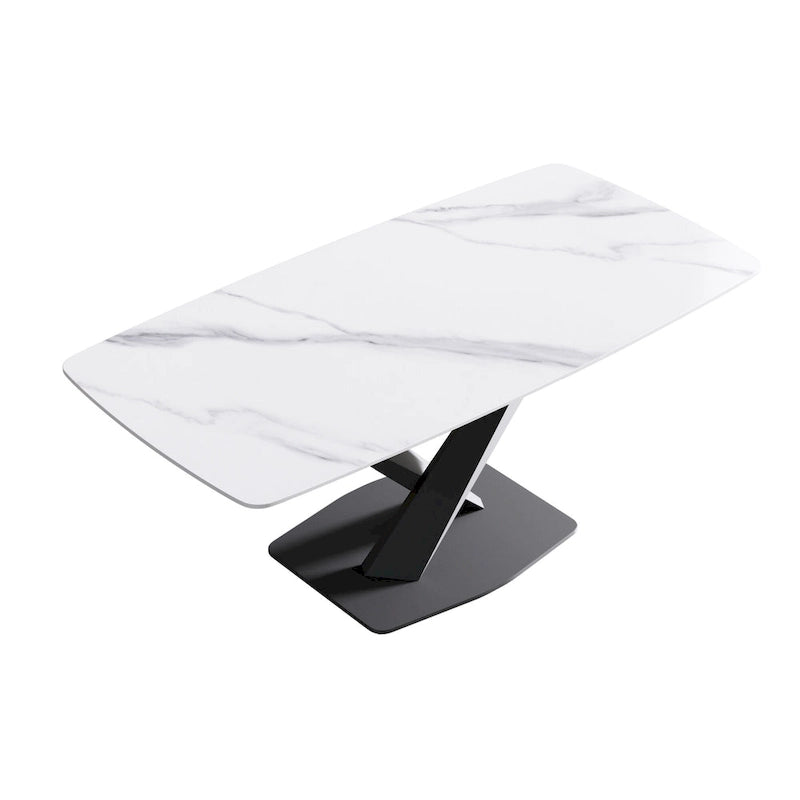 71 Inch Modern Dining Table Sintered Stone Top X-Base Carbon Steel Black Grey White Gold