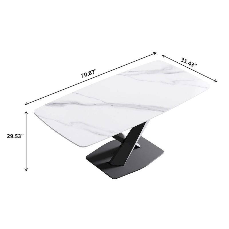71 Inch Modern Dining Table Sintered Stone Top X-Base Carbon Steel Black Grey White Gold